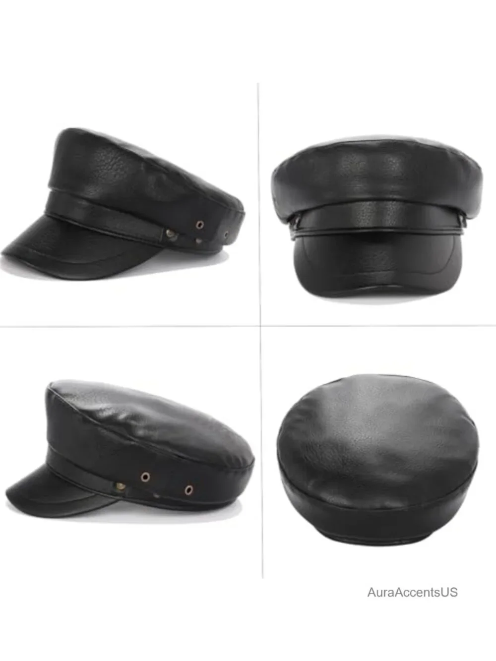 PU Leather Newsboy Cap Adjustable Faux Leather Hat Women Biker Baker Boy